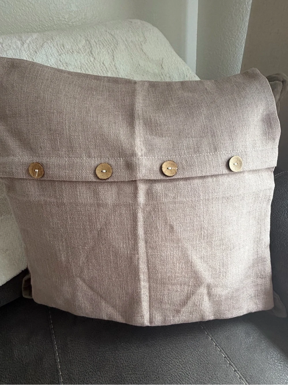 Neutral Linen Button-Accent Throw Pillow Cover 19x19 (4 covers)